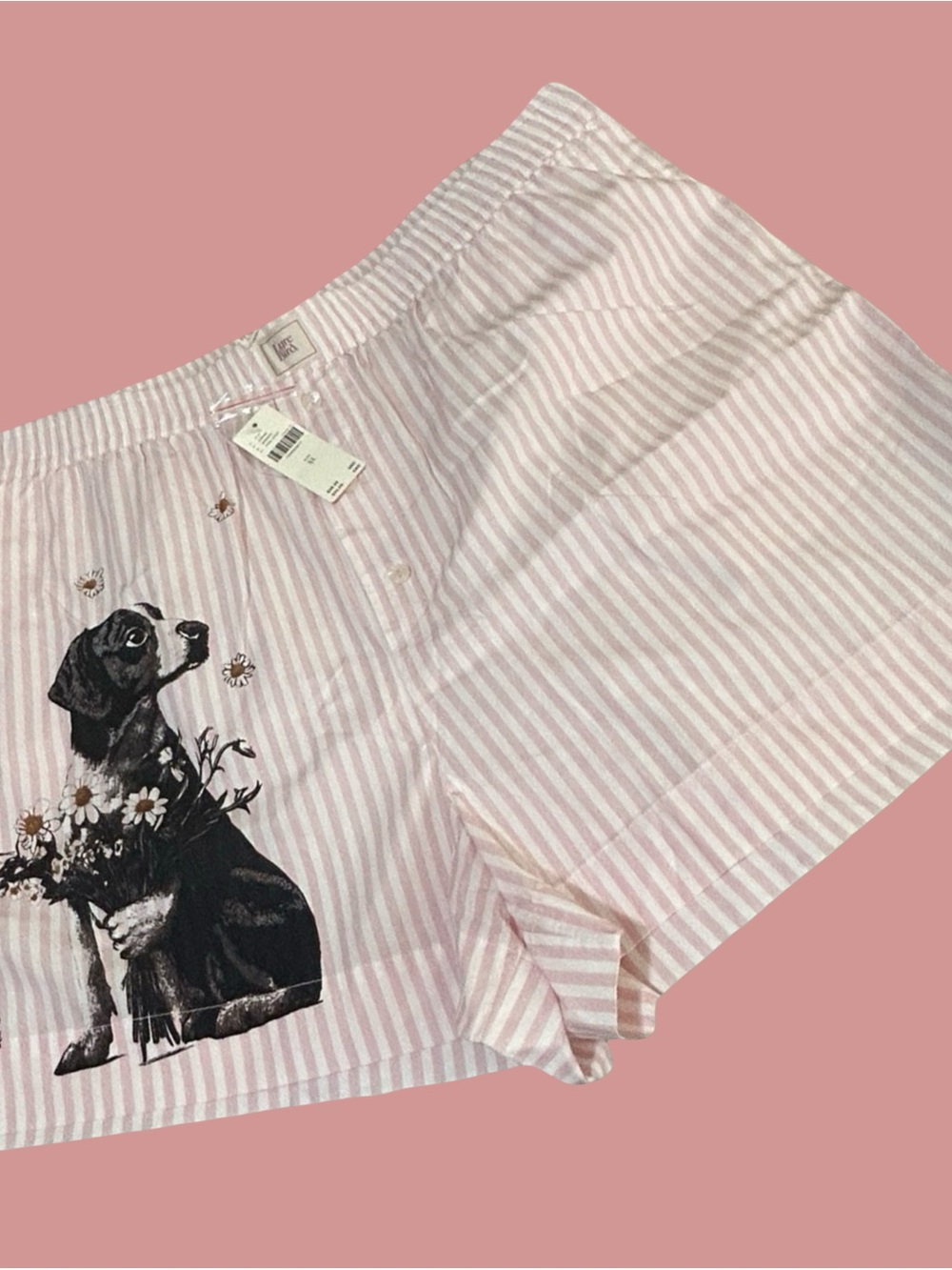 New w/ Tags– in soft, lightweight cotton pink & white boxers w/ a dog w/ Flowers - Picture 12 of 13